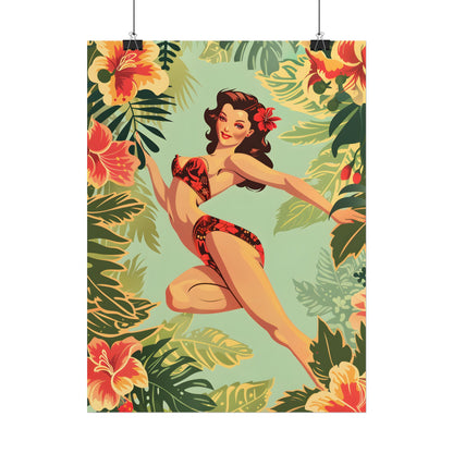 Vintage Retro Pin-Up Girl: Mid-Century Art Illustration - Poster