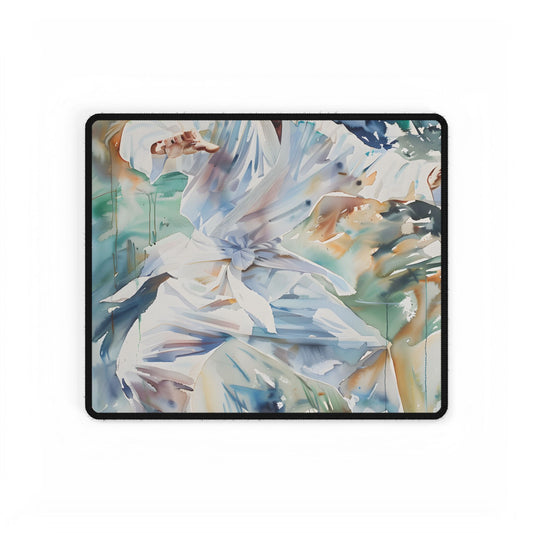 Watercolor Dance: A Man in White Attire - Desk Mat