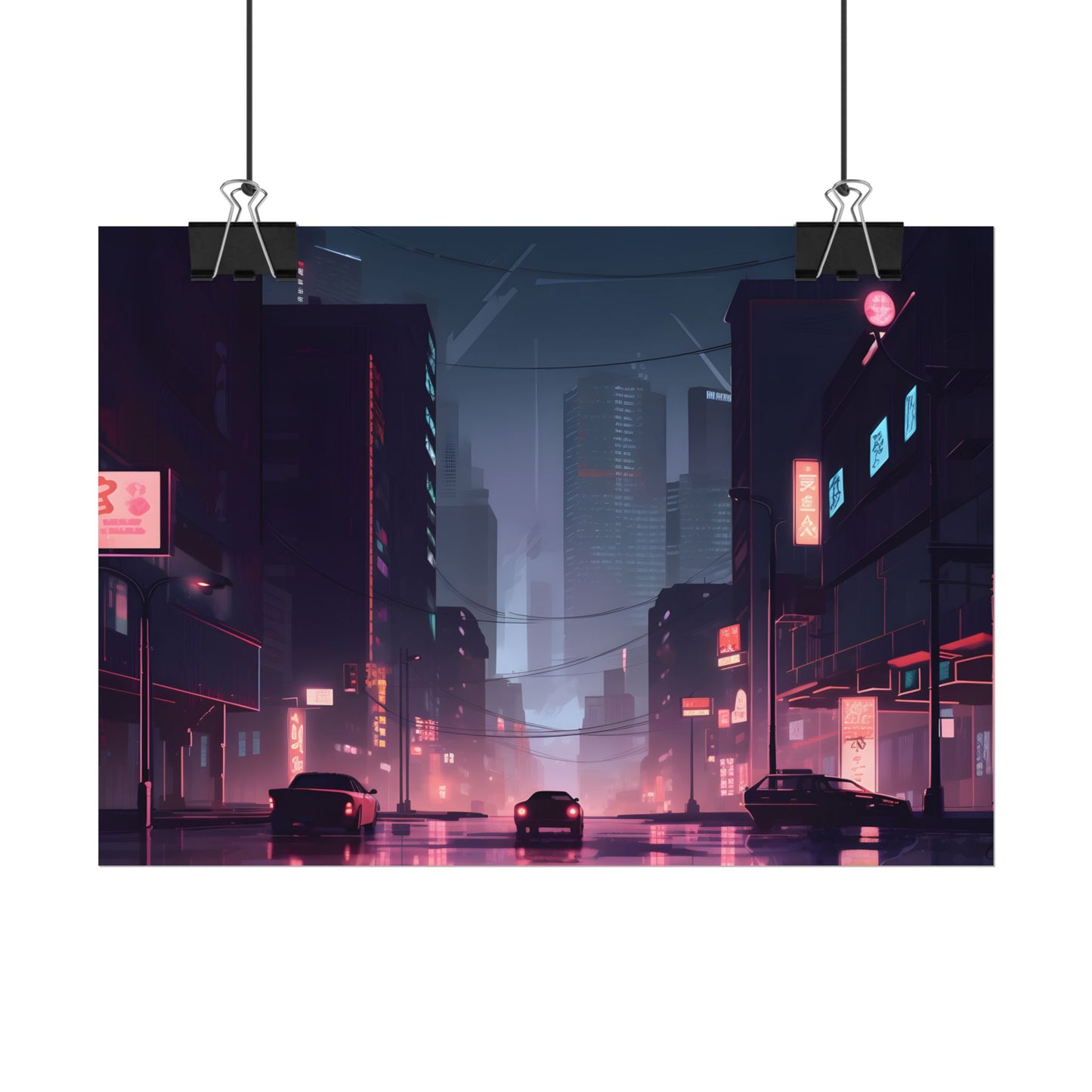 Cyberpunk Night: Melancholic Cityscape - Poster