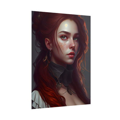 Formal Redhead Portrait: Nature-Themed Artwork in Green and Blue - Poster