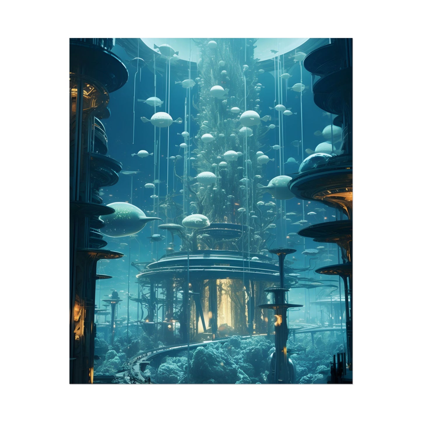 Underwater City of Tomorrow: Futuristic Urban Landscape Art - Poster