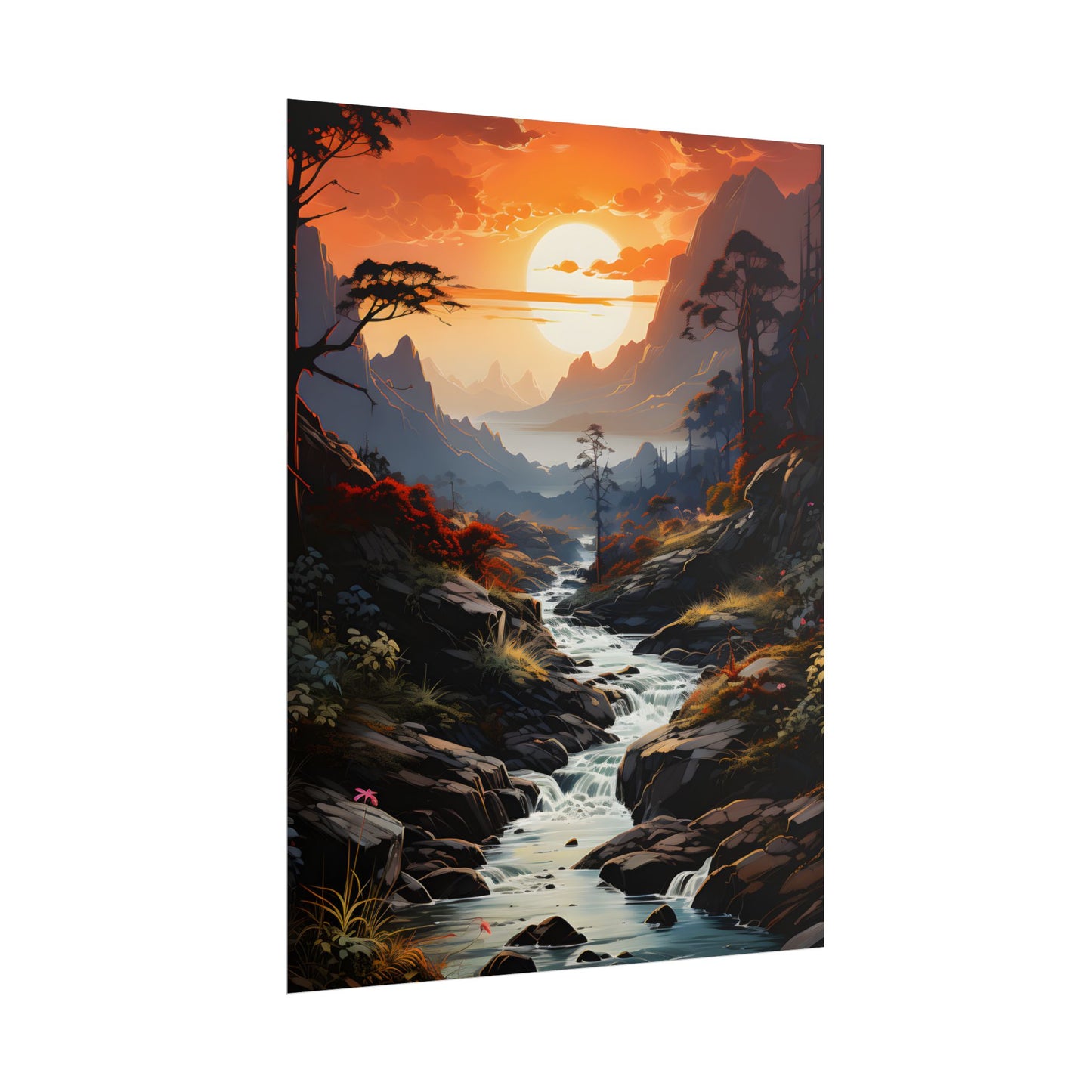 Breathtaking Waterfall: Vibrant Oil Painting Art - Poster