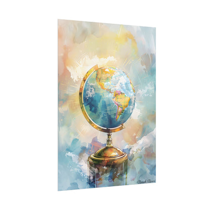 Vintage-Style Globe: World Map with Iconic Features - Poster