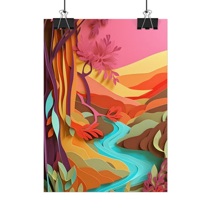 Vibrant Paper Quilled Canyon: Eye-Catching Landscape Art - Poster