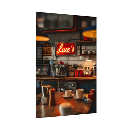 Cozy Retro Kitchen Artwork: Lukes Diner Sign Digital Art - Poster