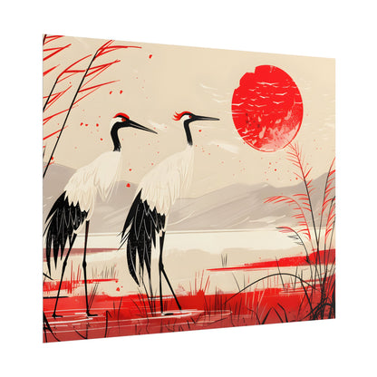 Peaceful Cranes in Serene Nature: Landscape Artwork - Poster