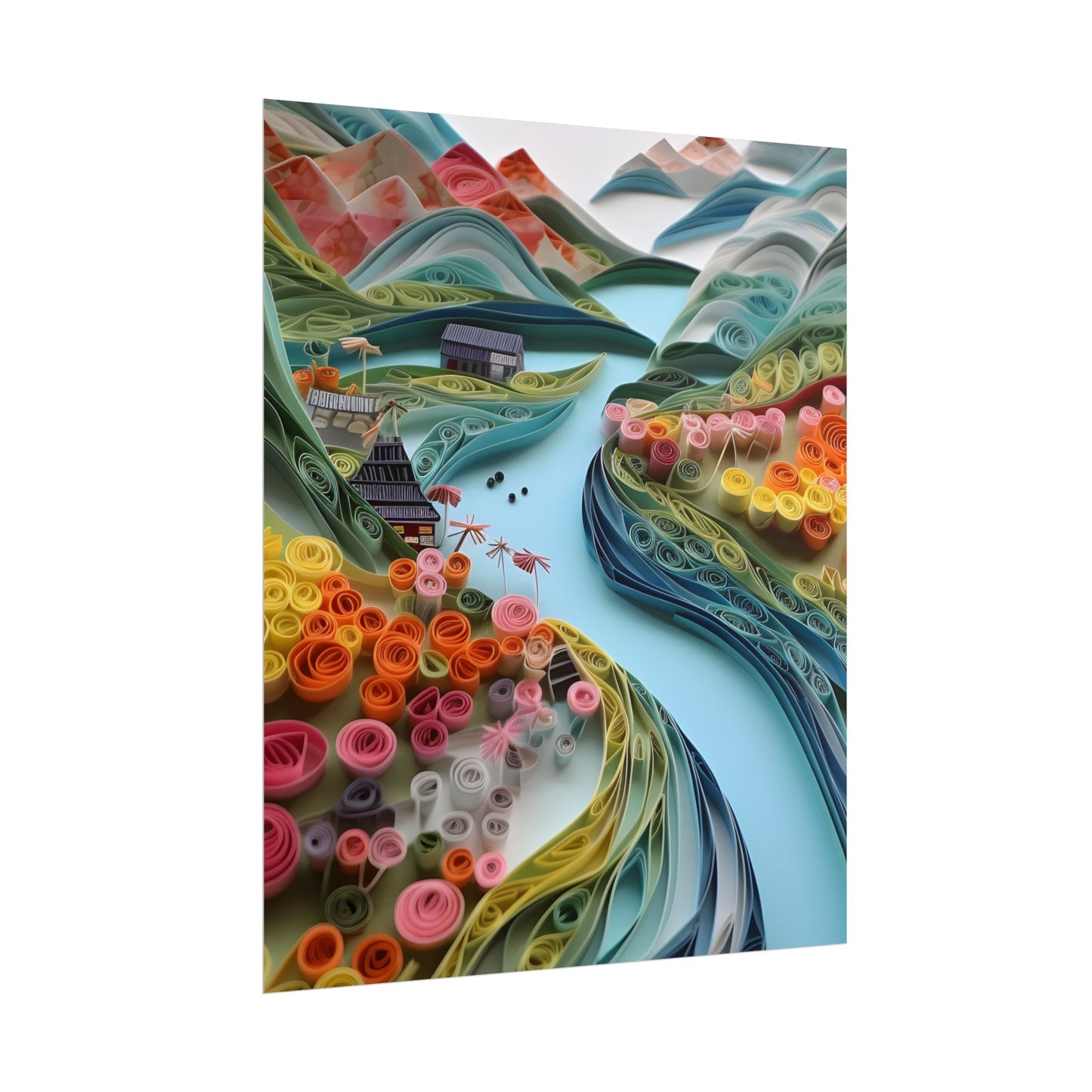 Paper Quilled Island Landscape: Handmade Artwork Photo - Poster