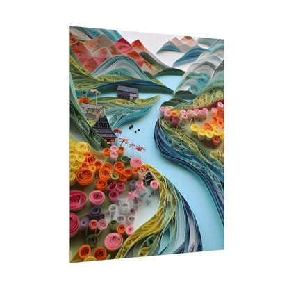 Paper Quilled Island Landscape: Handmade Artwork Photo - Poster