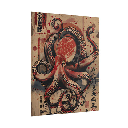 Stylized Octopus in Ukiyo-E Style: Japanese Artwork - Poster