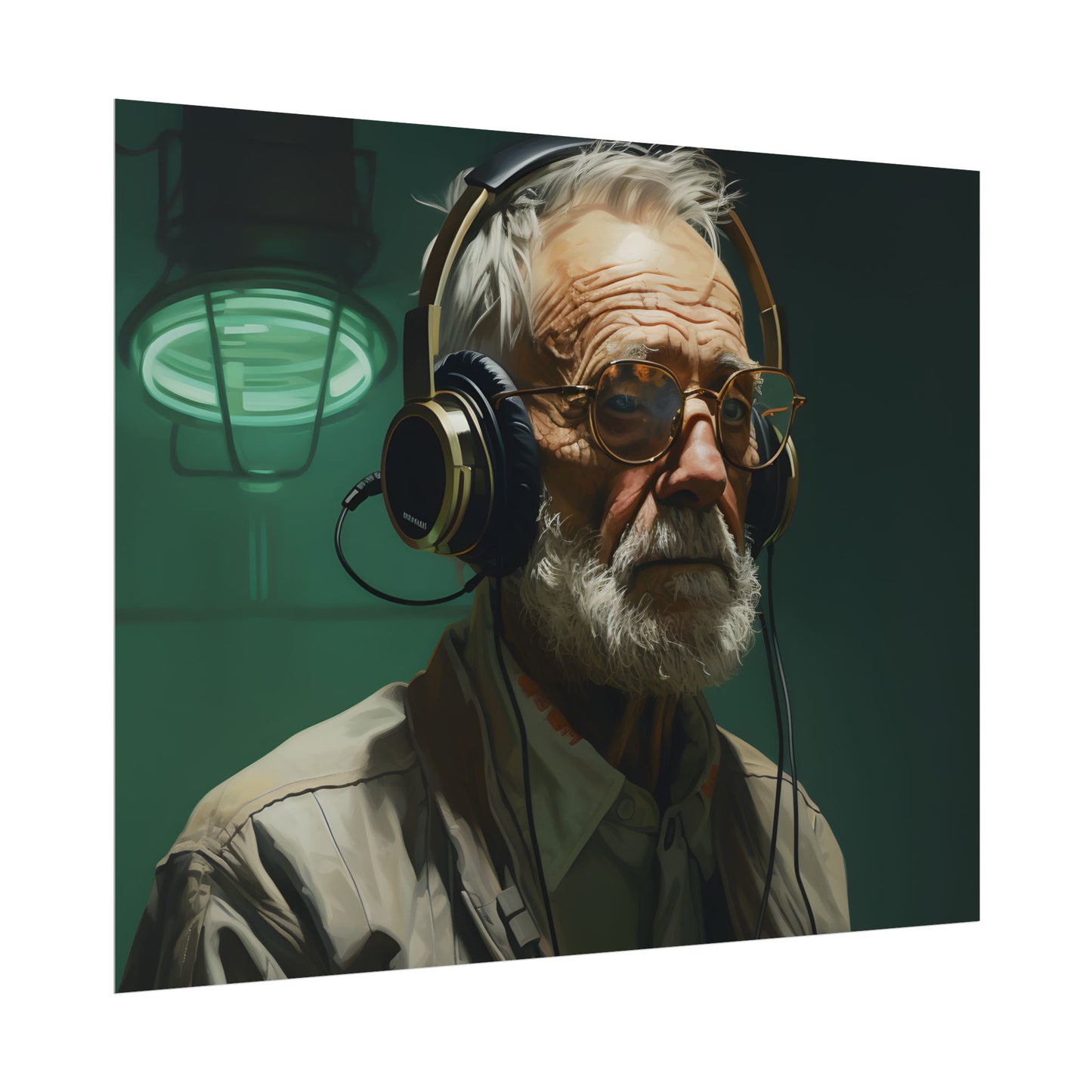 Old Man Connected: Sci-Fi Headset Experiment Digital Art - Poster