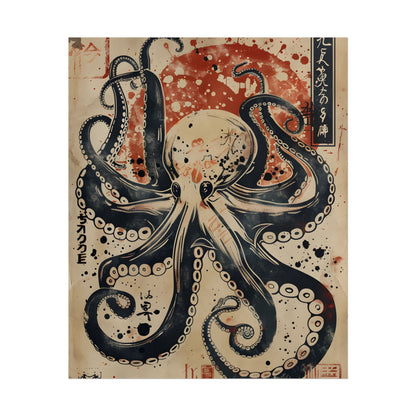 Stylized Octopus: Vibrant Japanese Ukiyo-E Artwork - Poster