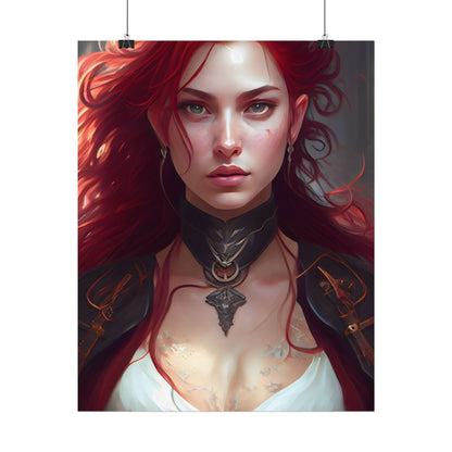 Red Hair Beauty: Elegant Woman in Black - Poster