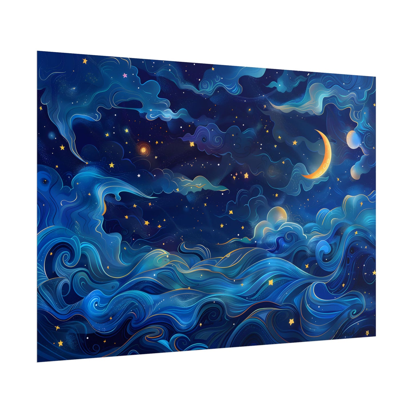 Whimsical Dreamy Night Sky: Stars, Moon, and Shooting Star - Poster
