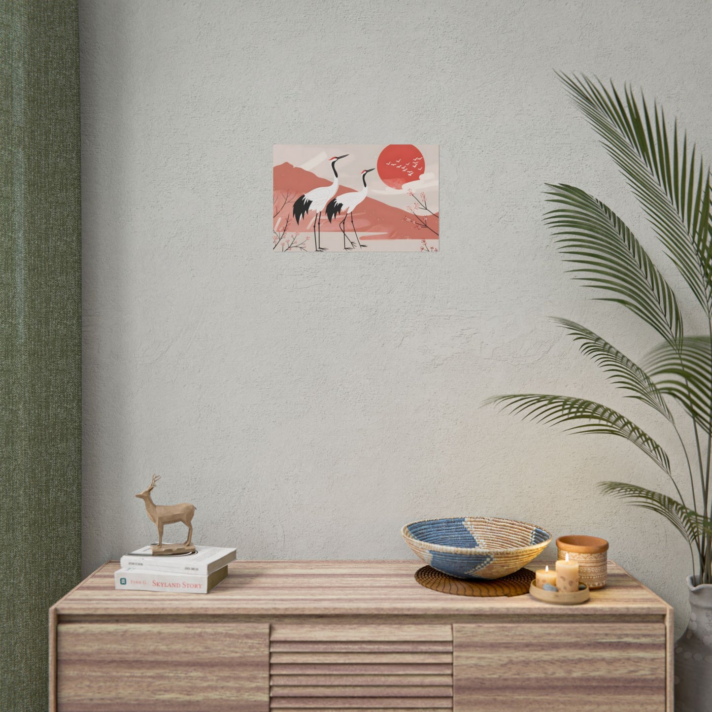 Serene Landscape with Cranes: Peaceful Nature Art - Poster