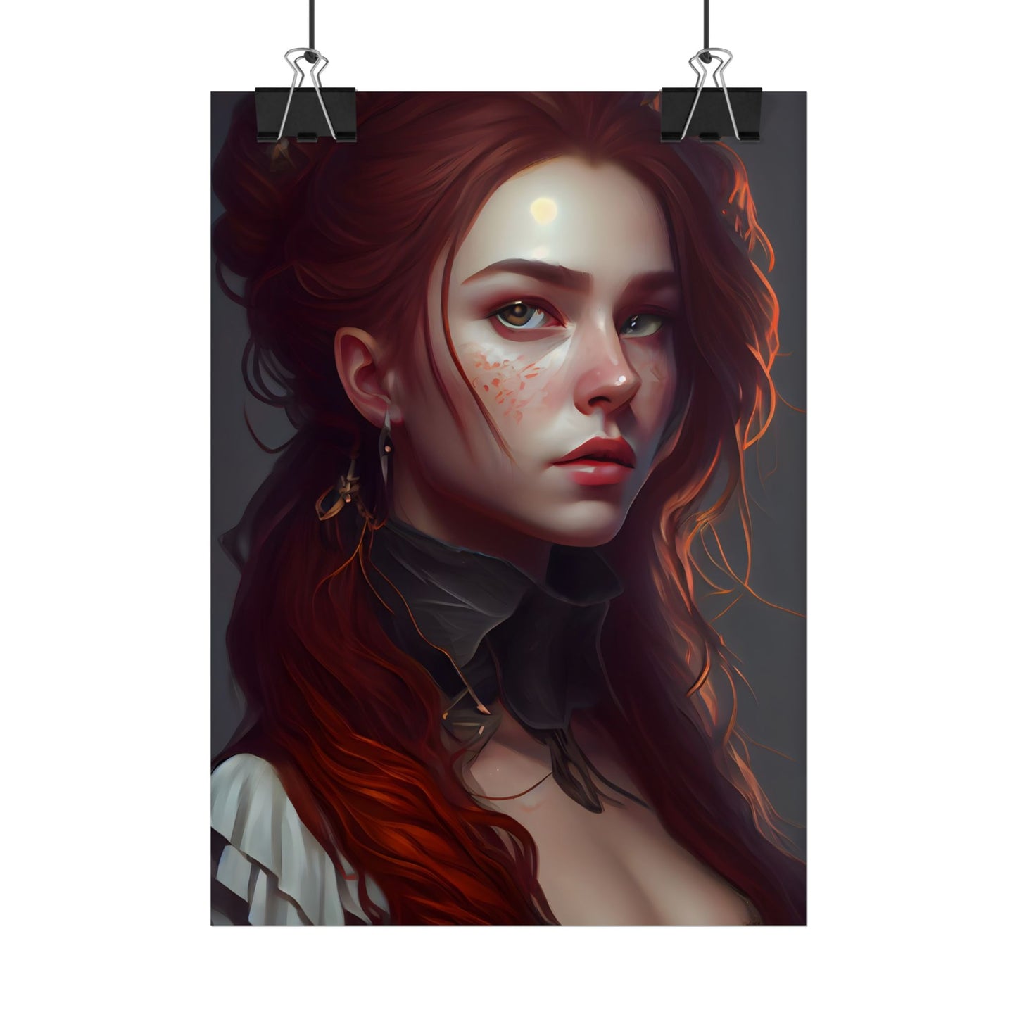 Formal Redhead Portrait: Nature-Themed Artwork in Green and Blue - Poster