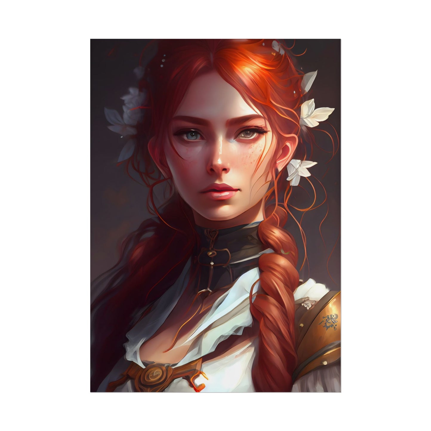 Elegant Redhead Portrait: Dark Background Artwork - Poster