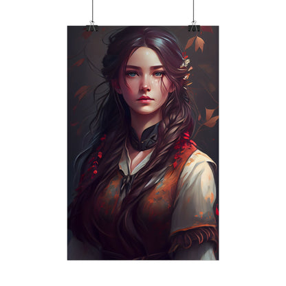 Vibrant Portrait: Brown Hair, Green Eyes Artwork - Poster
