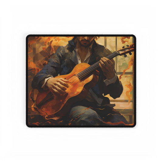 Mysterious Musician Portrait: A Thoughtful Artwork - Desk Mat
