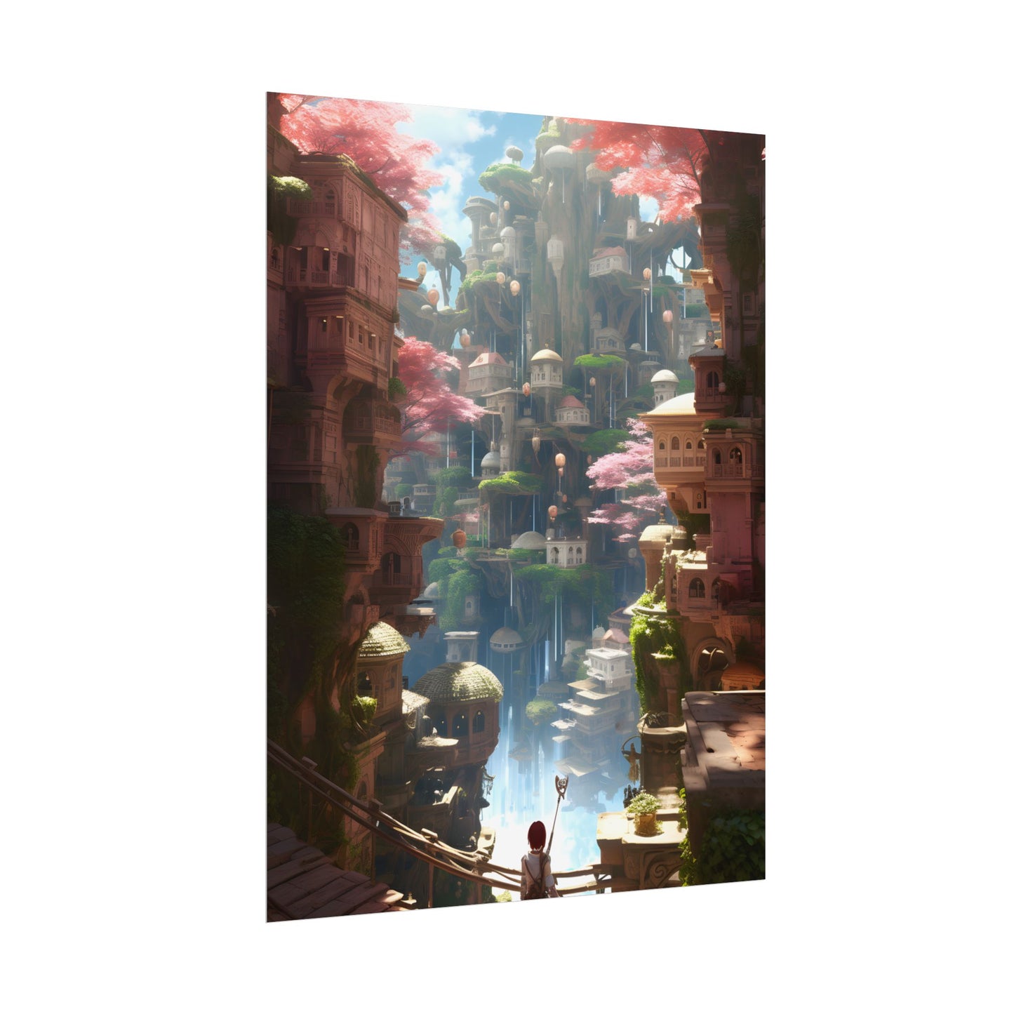 Dramatic Anime Cityscape: Birds Eye View Digital Art - Poster