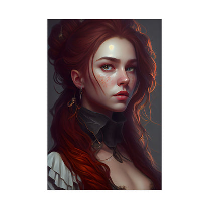 Formal Redhead Portrait: Nature-Themed Artwork in Green and Blue - Poster