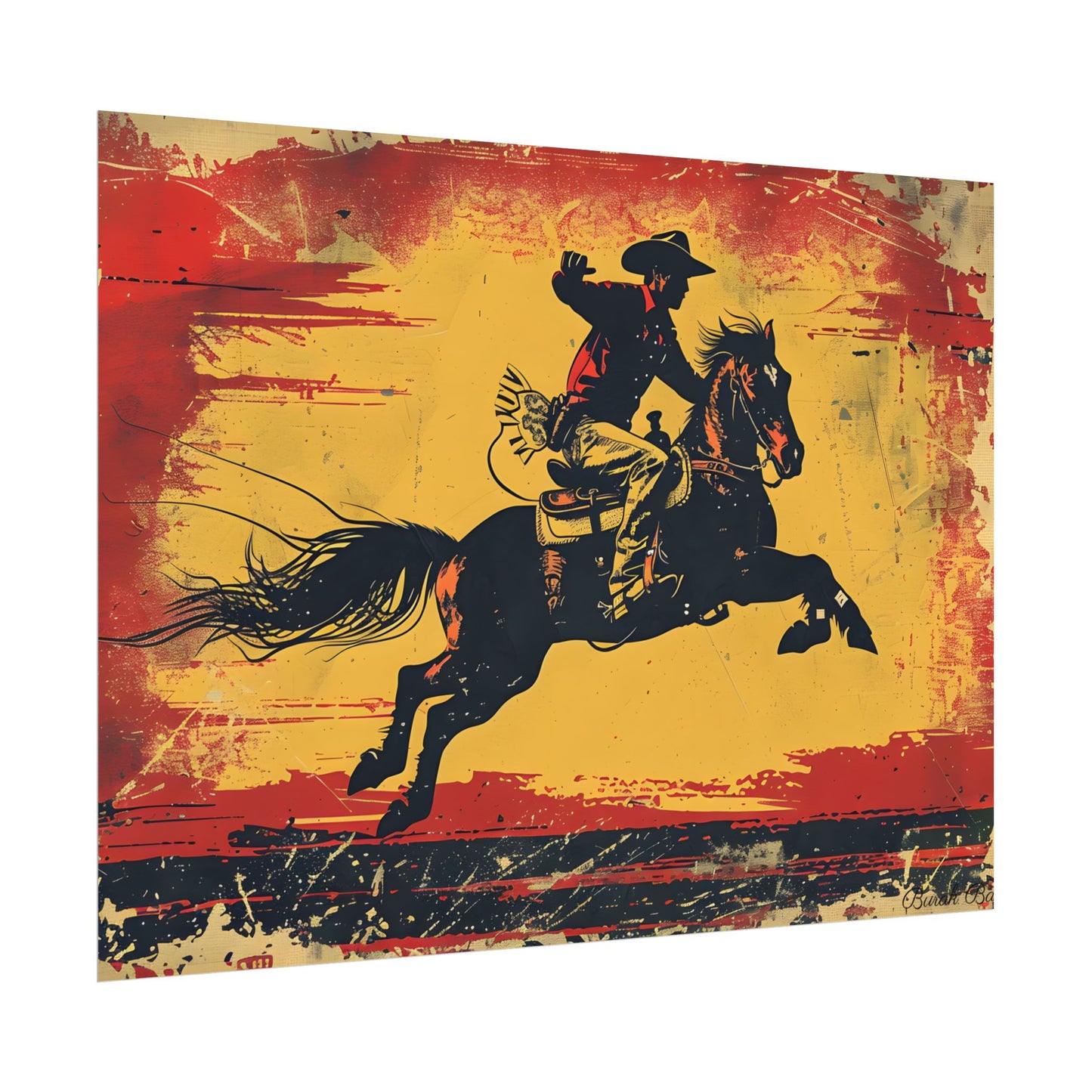 Retro Rodeo Action: Cowboy Riding Bucking Bronc - Poster
