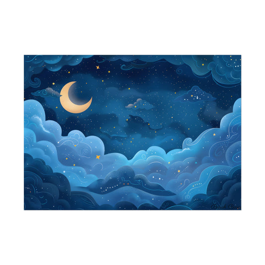 Whispers of a Whimsical Night Sky: Dreamy Celestial Artwork - Poster