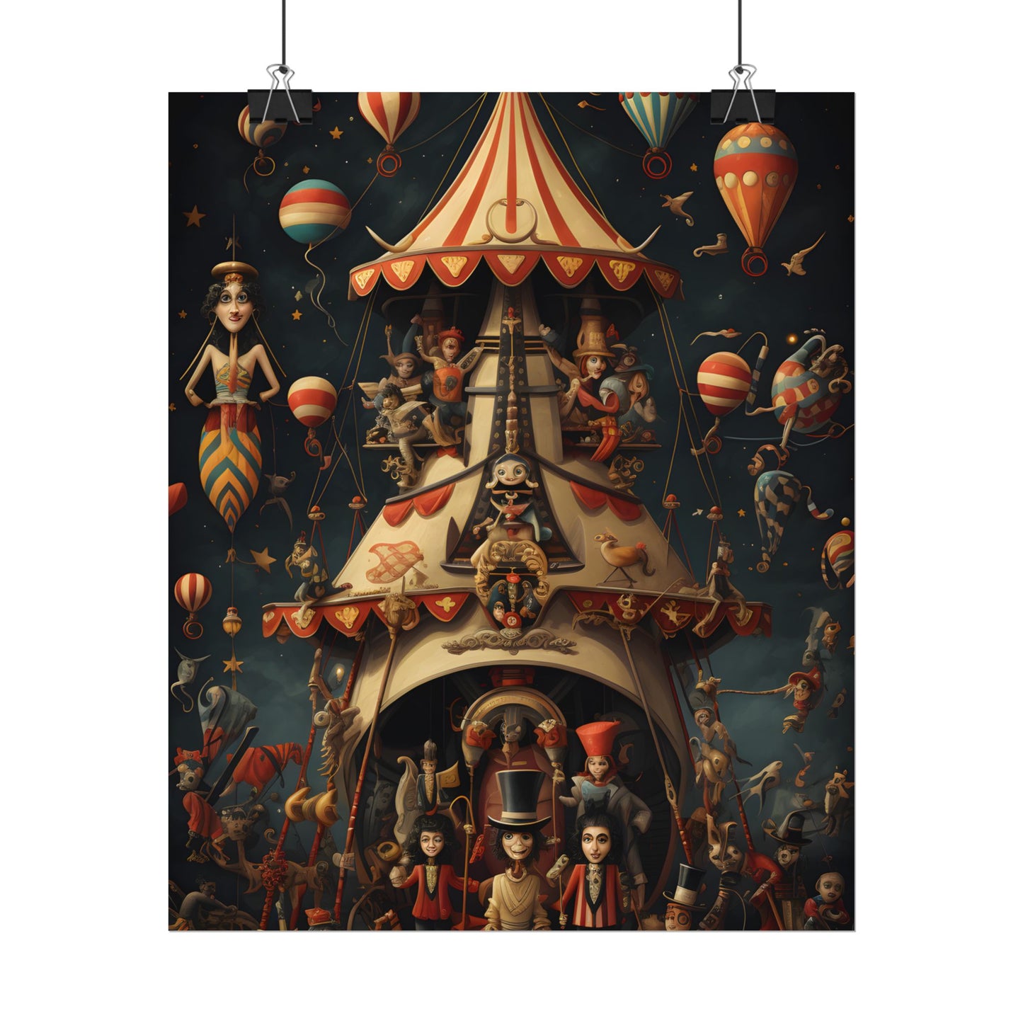 Whimsical Clockwork Circus: Fantastical Artwork in Vibrant Colors - Poster