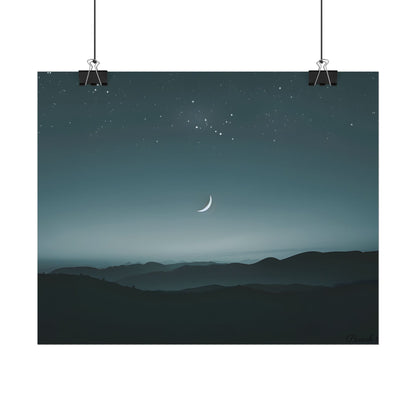 Minimalist Night Scene: Blue-Gray Sky Digital Art - Poster