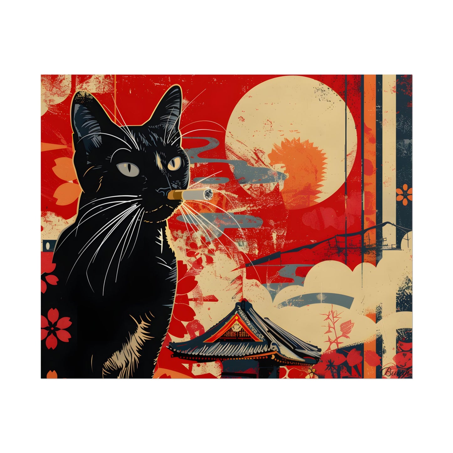 Whimsical Cat: Unconventional Smoking Scene - Poster