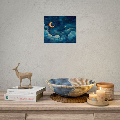 Whimsical Dreamy Night Sky: Small Town Illuminated by Pastel Stars - Poster