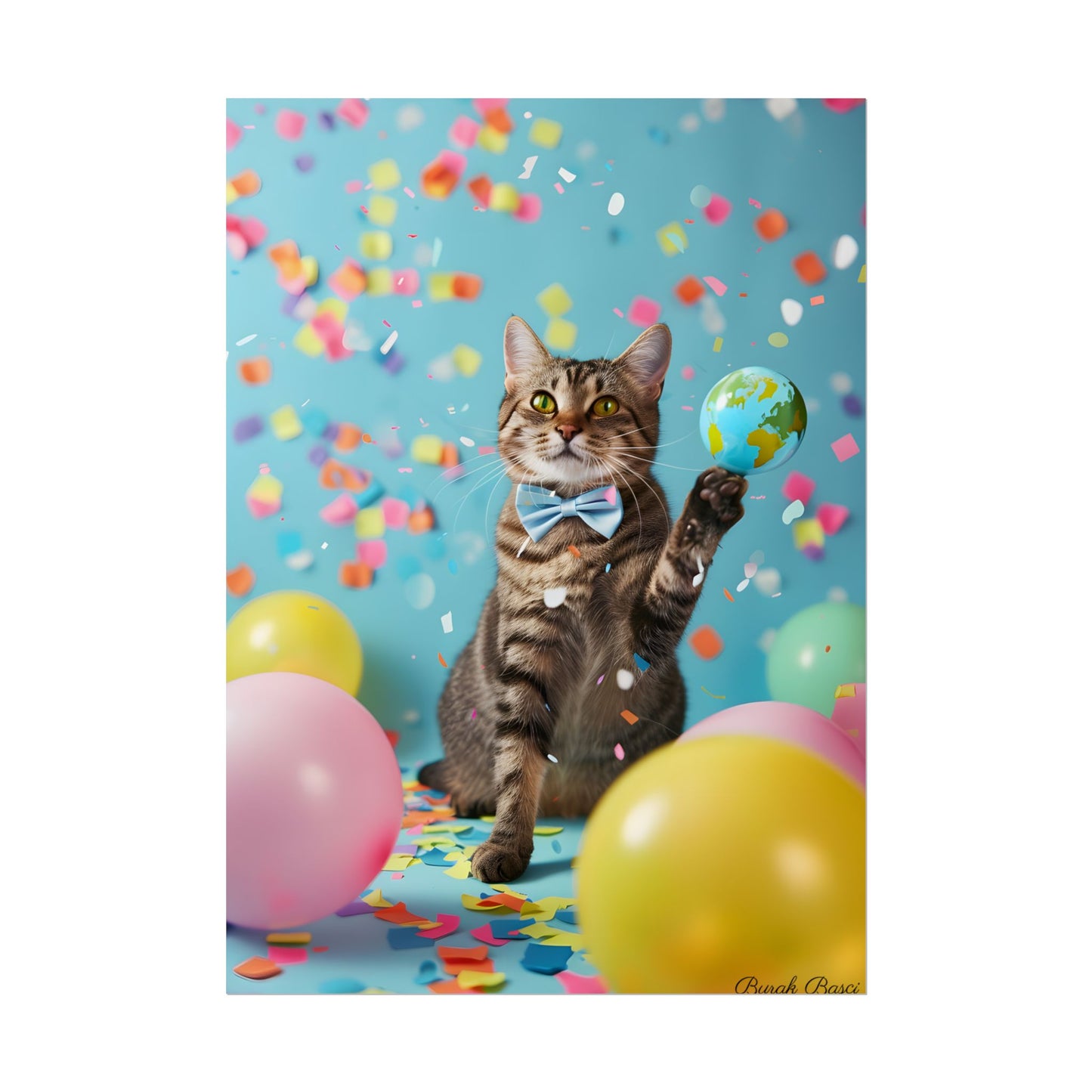 Whimsical Cat in Bow Tie: Close-Up Art Print - Poster