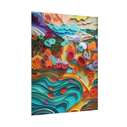 Paper Quilled Beach Bliss: Artistic Coastal Landscape - Poster