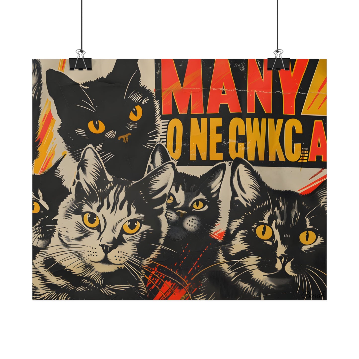 Red Cats in Soviet Motion: A Playful Poster Art - Poster