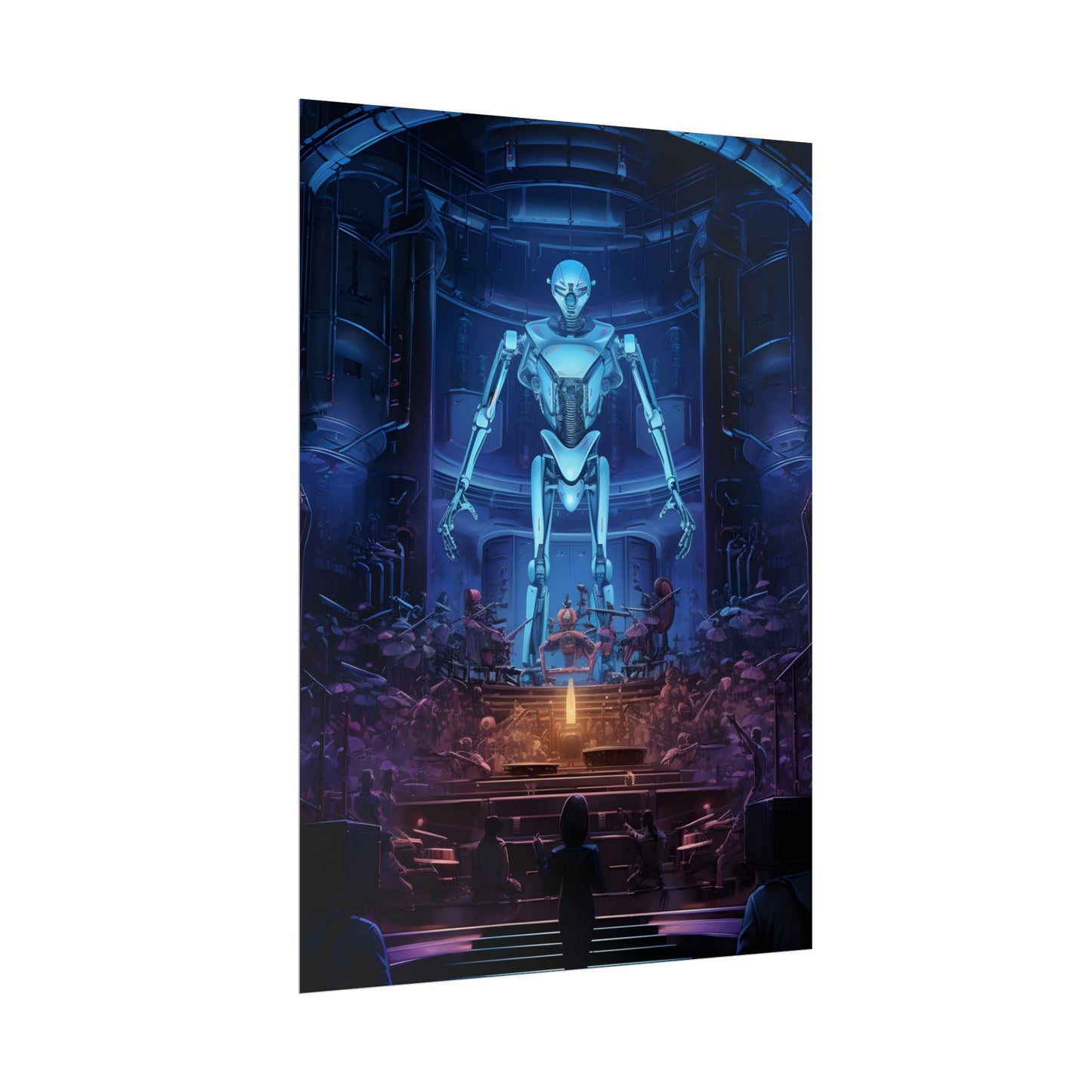 Mechanical Harmony: Black & Grey Robot Orchestra Symphony - Poster