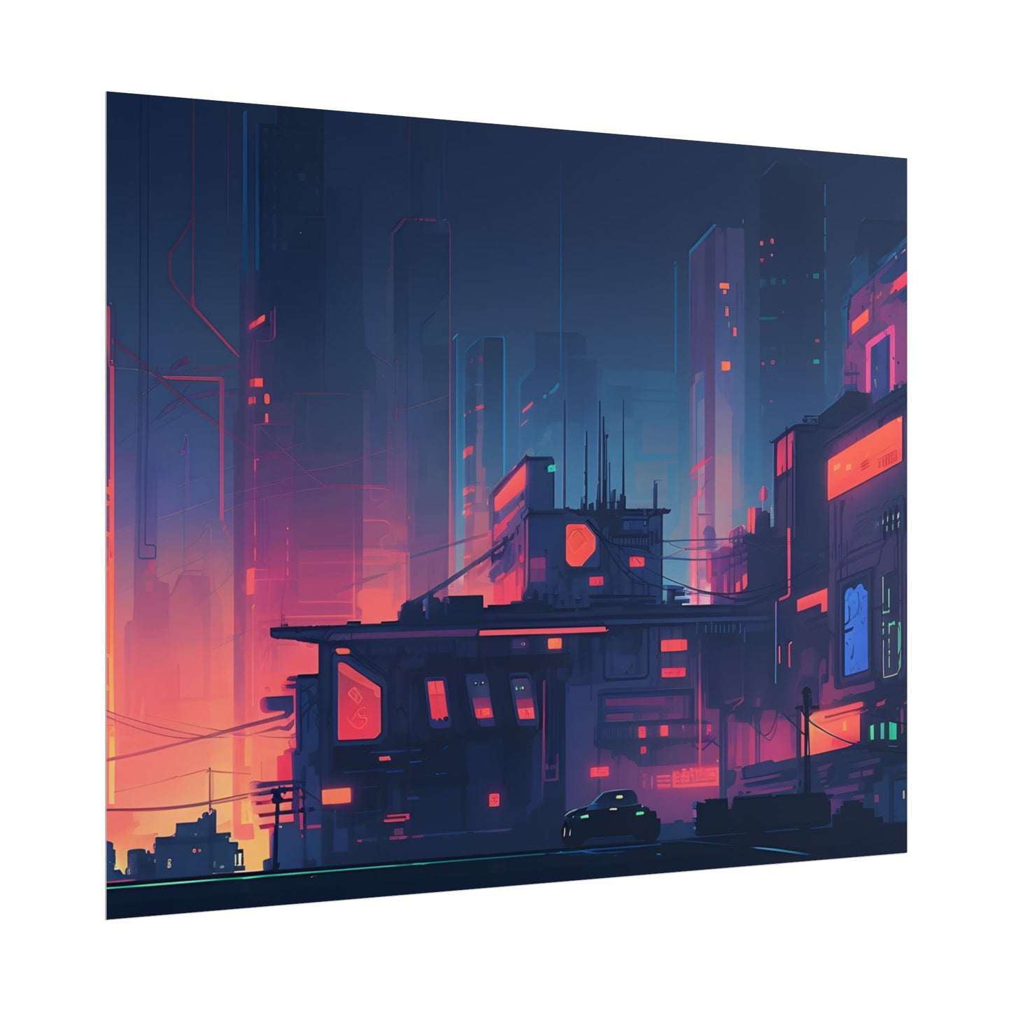 Cyberpunk Night: Melancholic Cityscape Digital Art - Poster