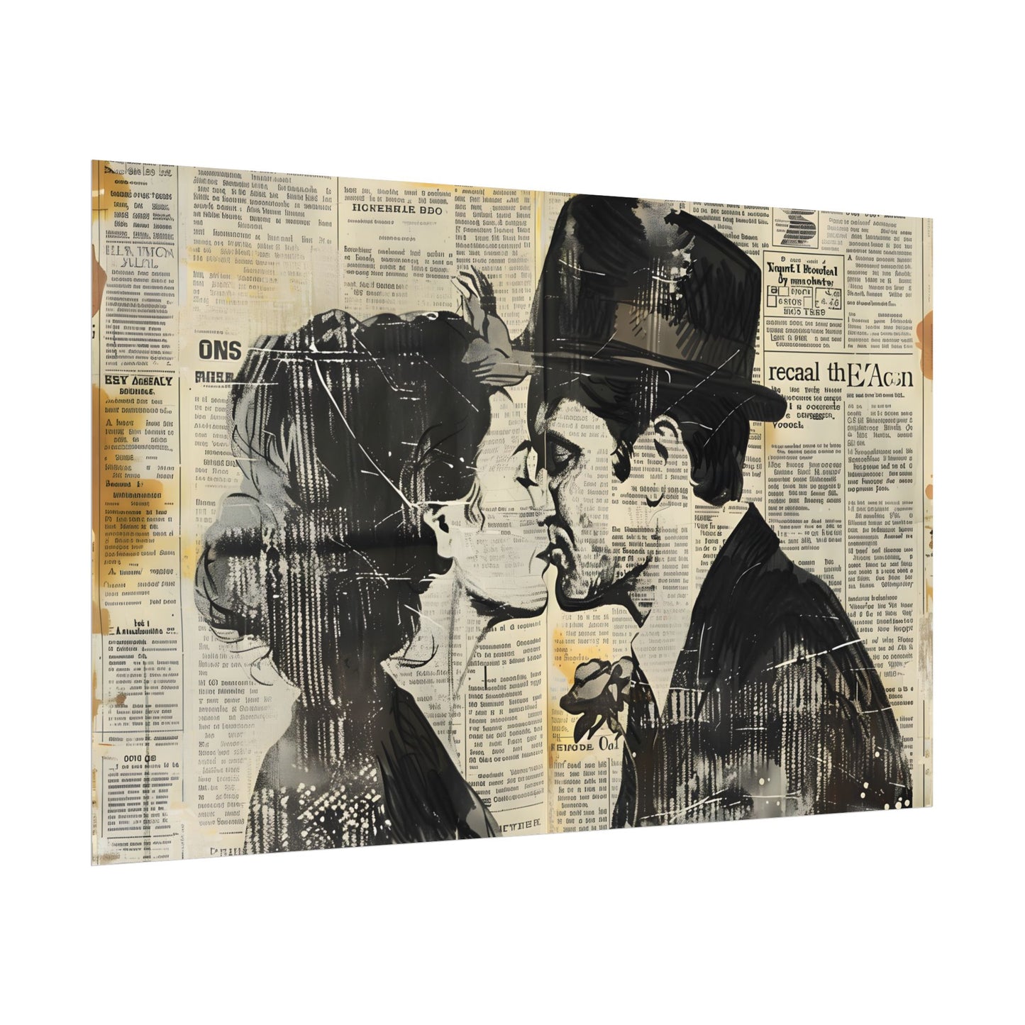 Vintage Romance Couples: Newsprint Artwork - Intimate Moments - Poster