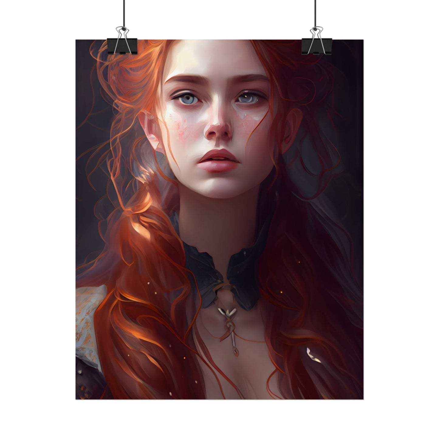 Elegant Redhead Portrait: Female Artwork in Dress - Poster