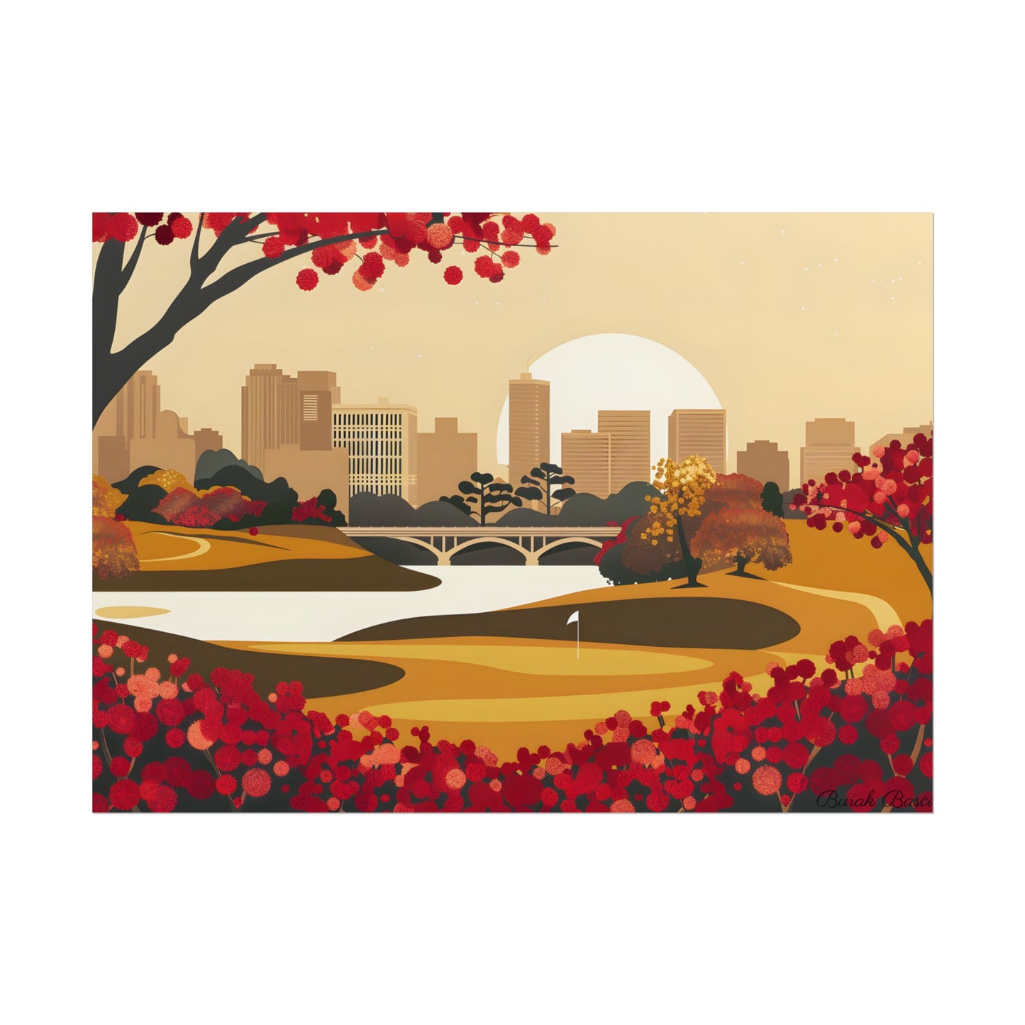 Retro Golf Illustration: Classic Course Scene - Poster