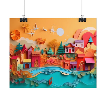 Epic Sunset Beach: Magical Paper Quilling Artwork - Poster