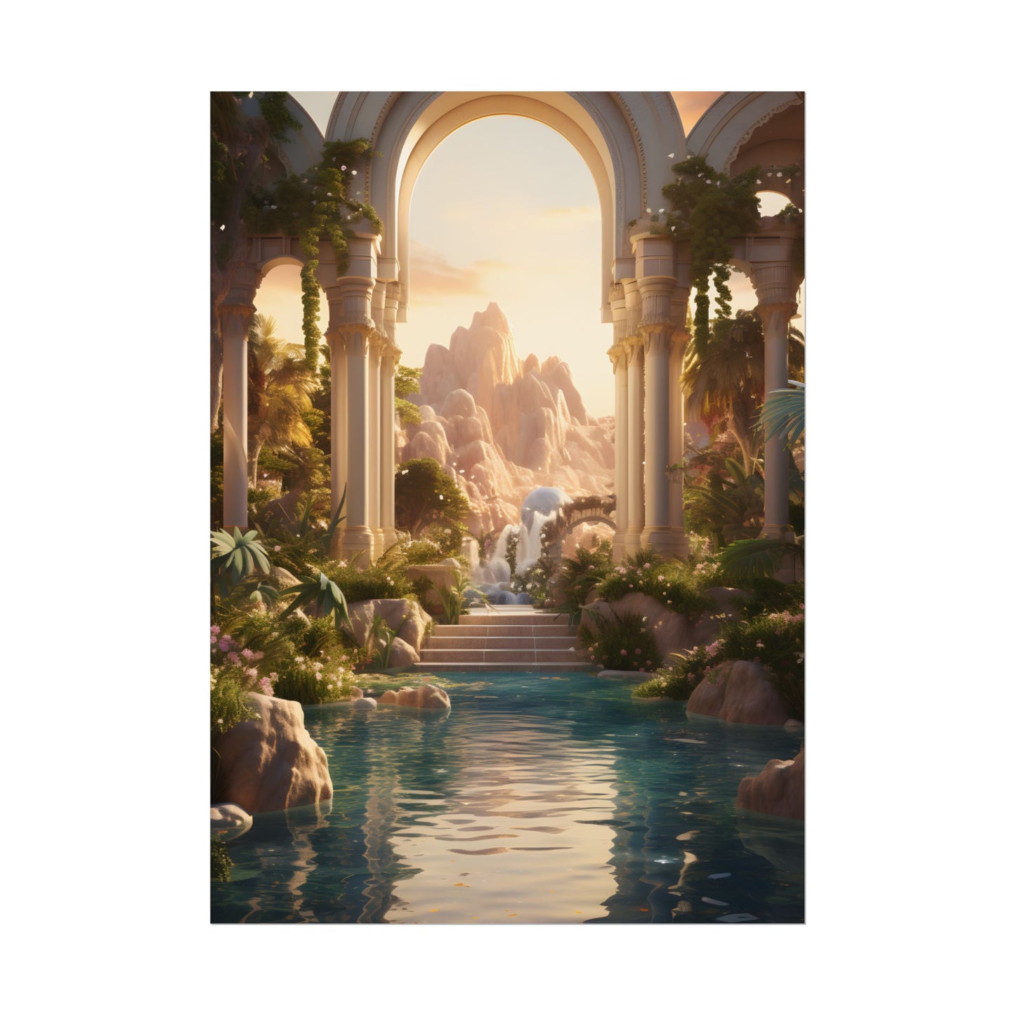 Desert Oasis: Arabian Nights-Inspired Artwork at Golden Hour - Poster