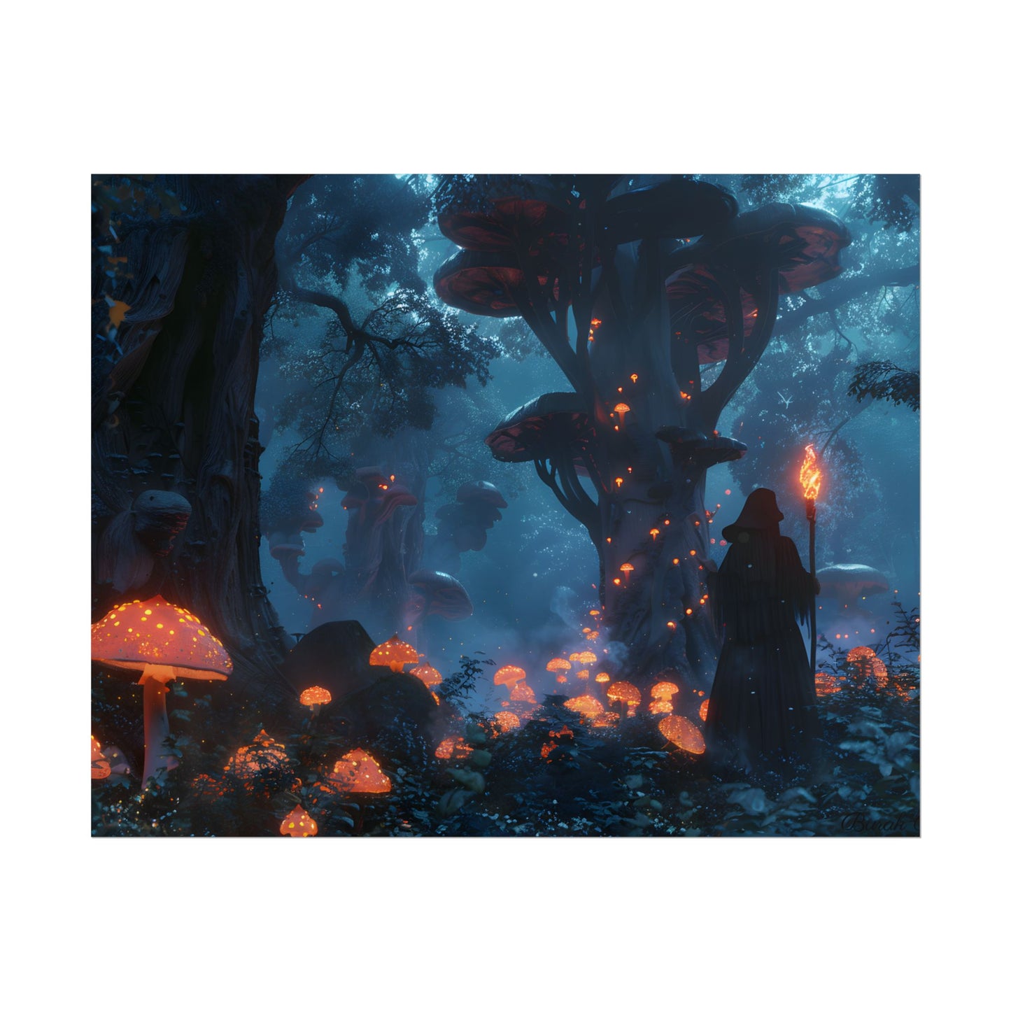 Mystical Forest Encounter: Vibrant Witch Artwork - Poster