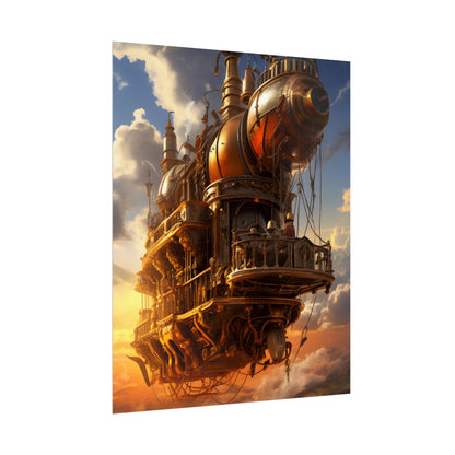 Steampunk Sky-Liner Thrill: Colorful Runners on Colum - Poster