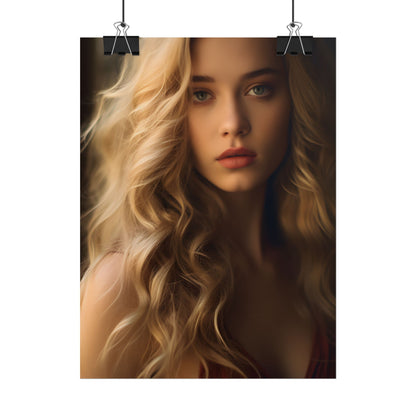 Modern Beauty: Young Blonde Woman in a Short-Sleeved Dress - Poster