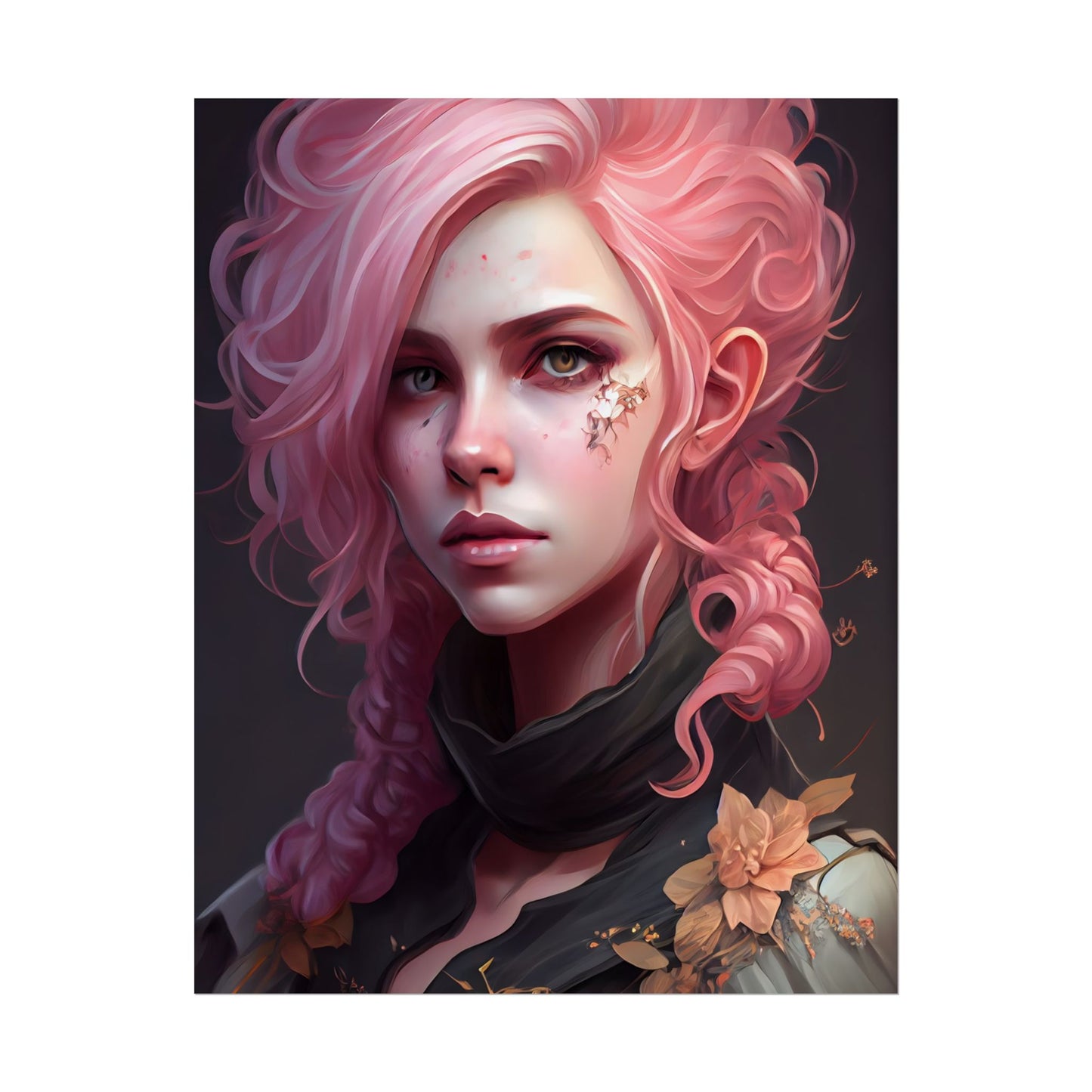 Astonishing Female Portrait: Vibrant Pink Hair in Dark Elegance - Poster