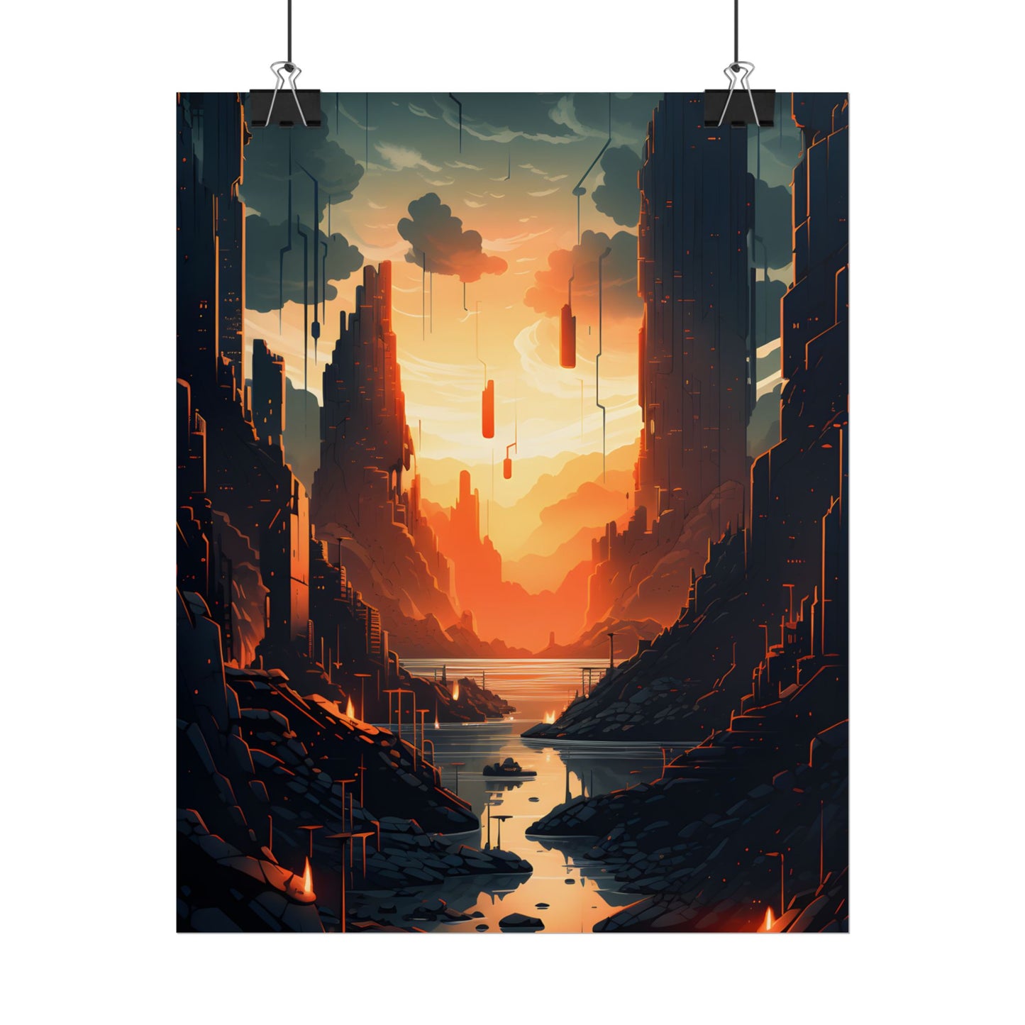 Cyberpunk Metropolis Ablaze: Nocturnal Digital Masterpiece - Poster