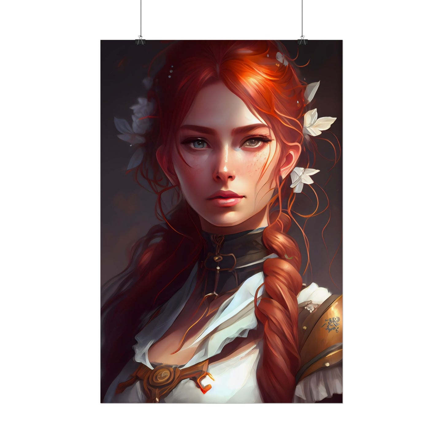 Elegant Redhead Portrait: Dark Background Artwork - Poster
