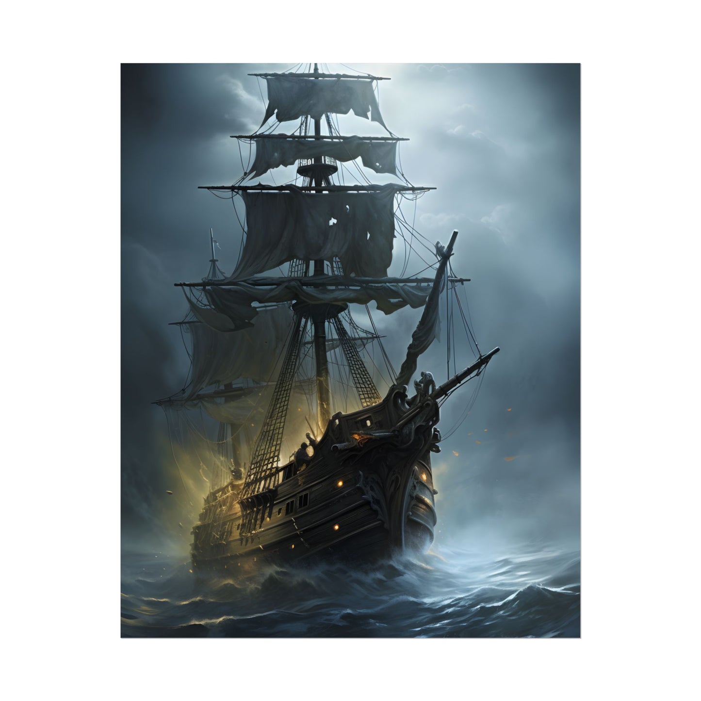 Ghostly Pirate Voyage: Historic Sea Travel Digital Art - Poster