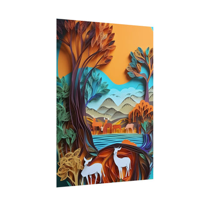 Vibrant African Landscape: Eye-Catching Paper Quilling Art - Poster