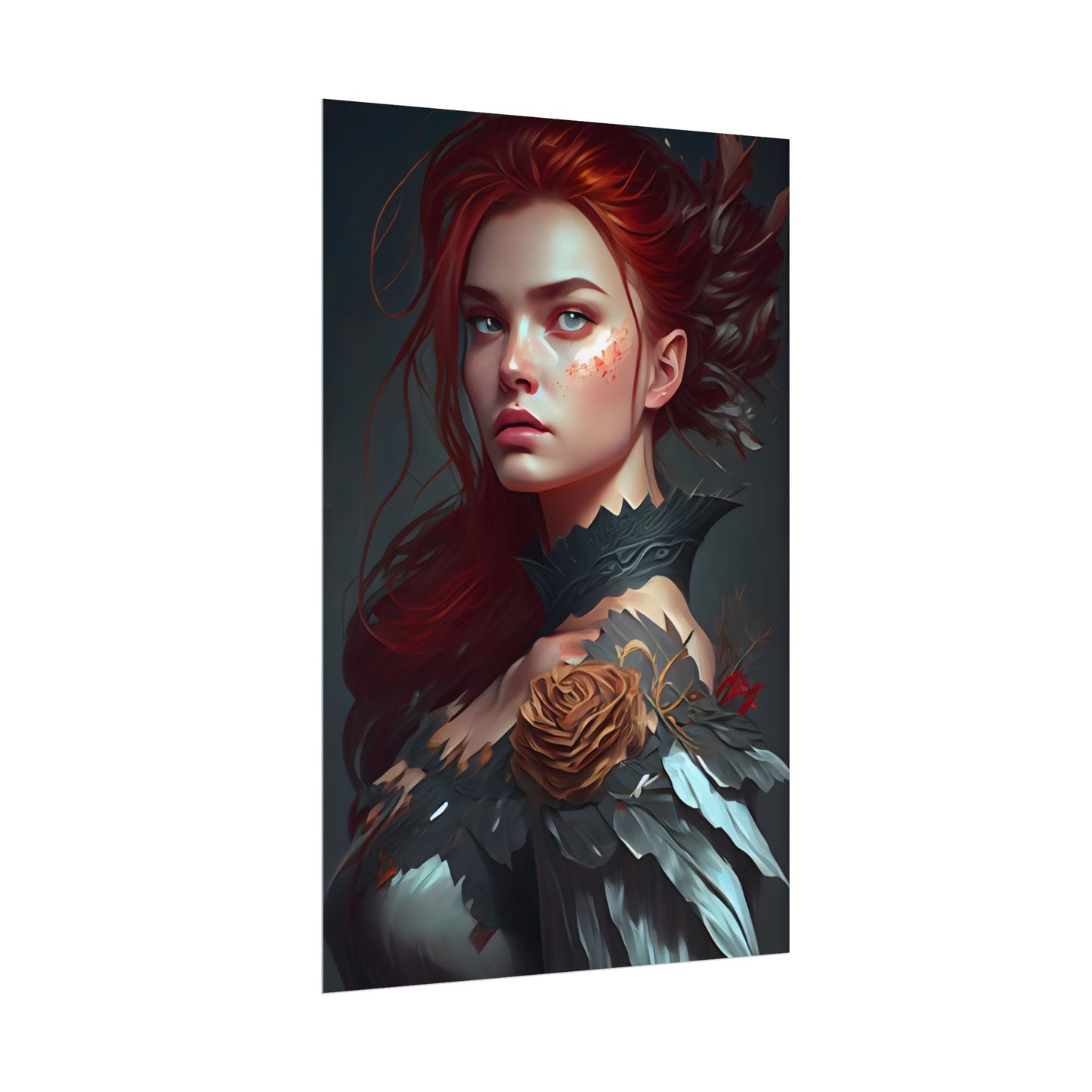 Stunning Redhead in Formal Dress: Elegant Portrait - Poster