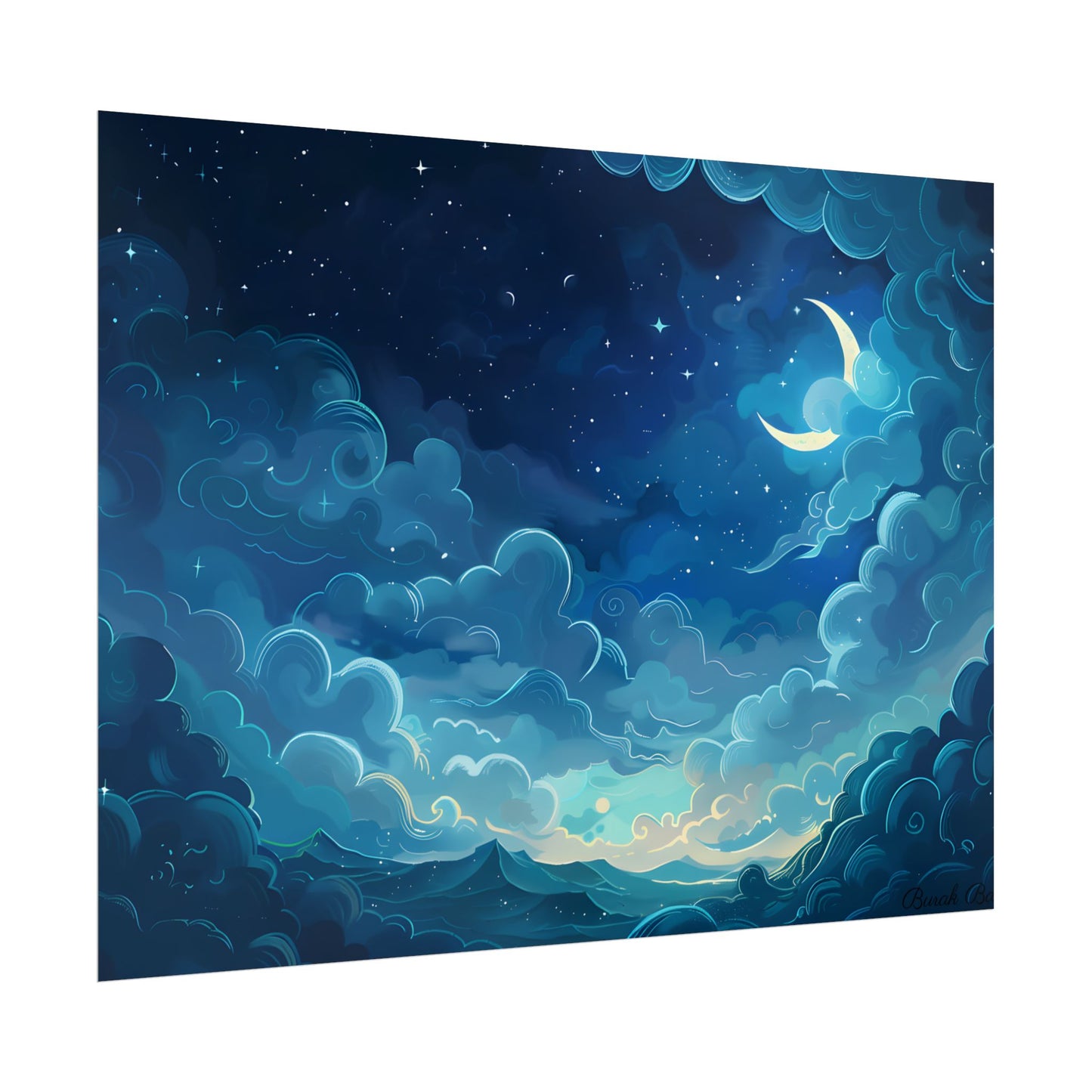 Whimsical Dreamy Night Sky: Bird in Flight Digital Art - Poster